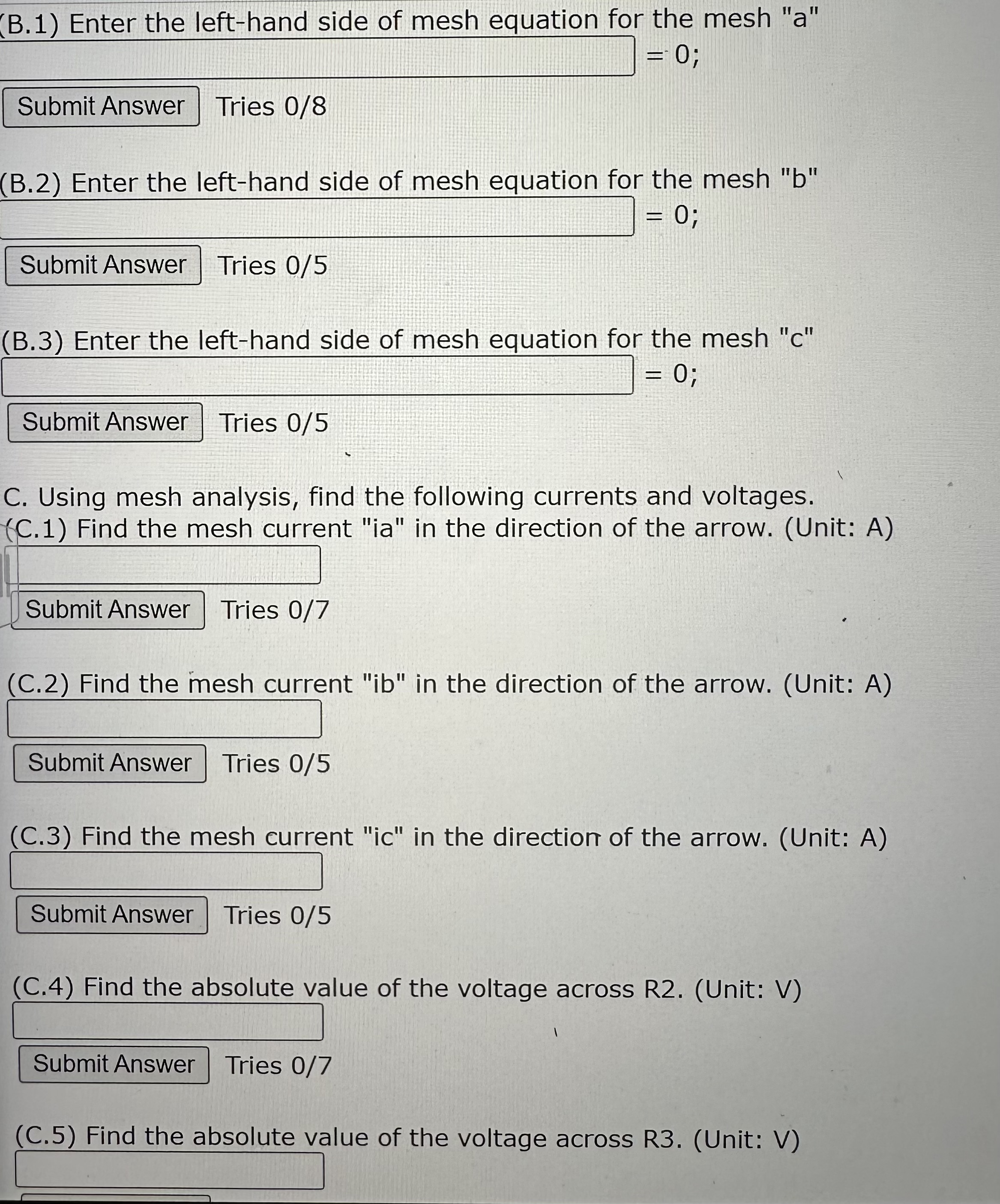 Solved (B.3) Enter the left-hand side of mesh equation for