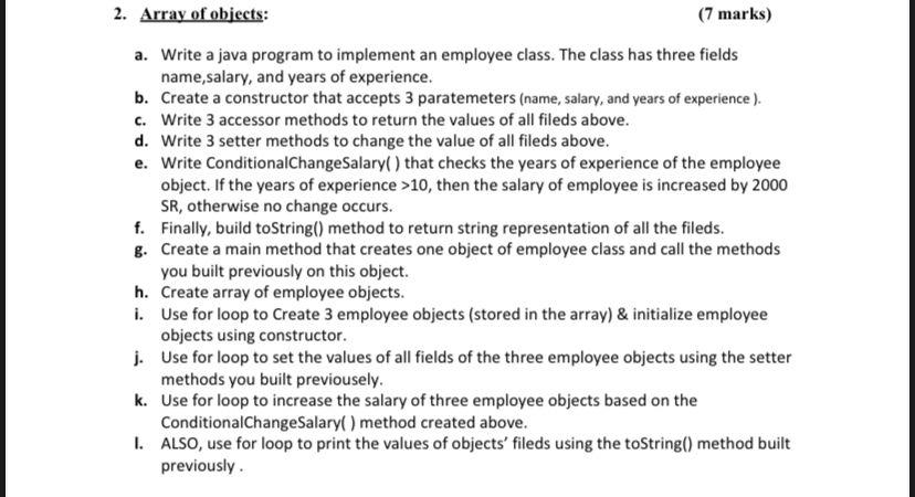 Solved a. Write a java program to implement an employee | Chegg.com