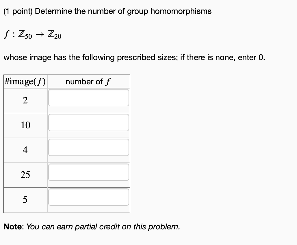 Solved (1 Point) Determine The Number Of Group Homomorphisms | Chegg.com