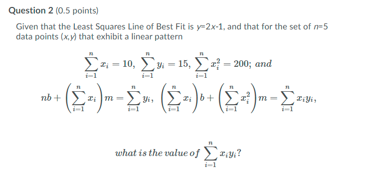 Solved Assume that for a given set of n=5 data points (x,y) | Chegg.com