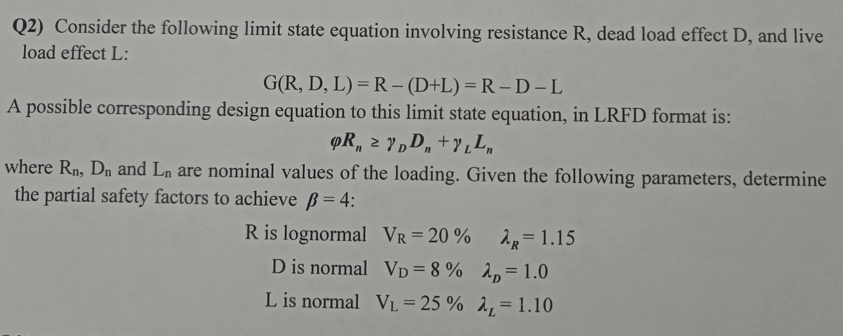 Solved Q2) Consider the following limit state equation | Chegg.com