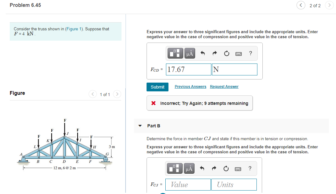 Solved Problem 6.45 2 of 2 Consider the truss shown in | Chegg.com