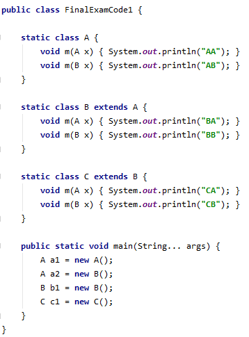 Solved public class FinalExamCodel { static class A { void | Chegg.com