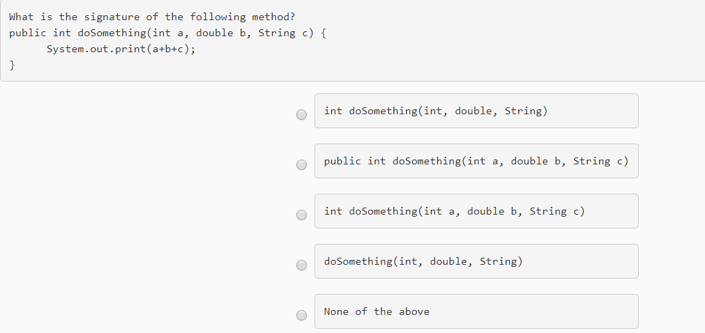 Solved What is the signature of the following method? public | Chegg.com