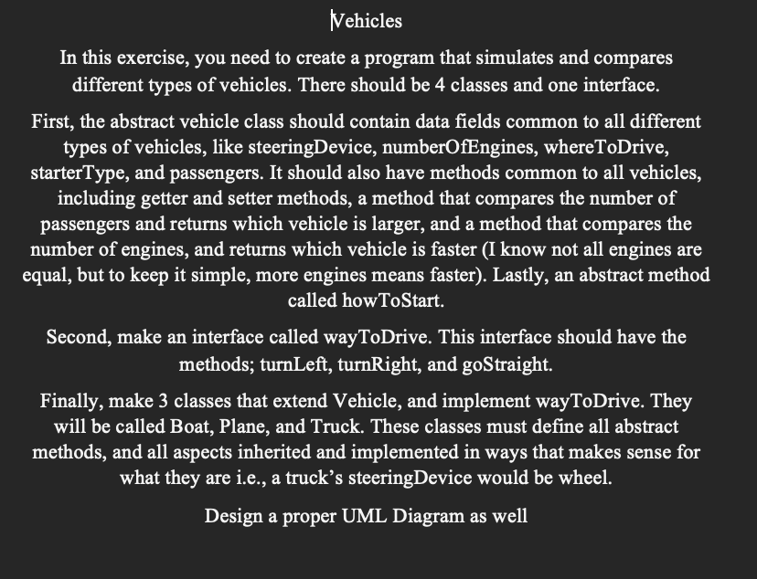 Solved Vehicles In this exercise, you need to create a | Chegg.com