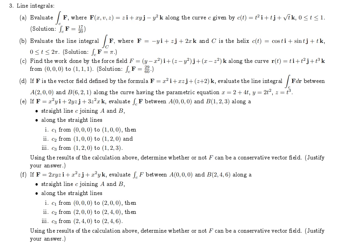 Solved Line integrals: (a) Evaluate ∫cF, where | Chegg.com