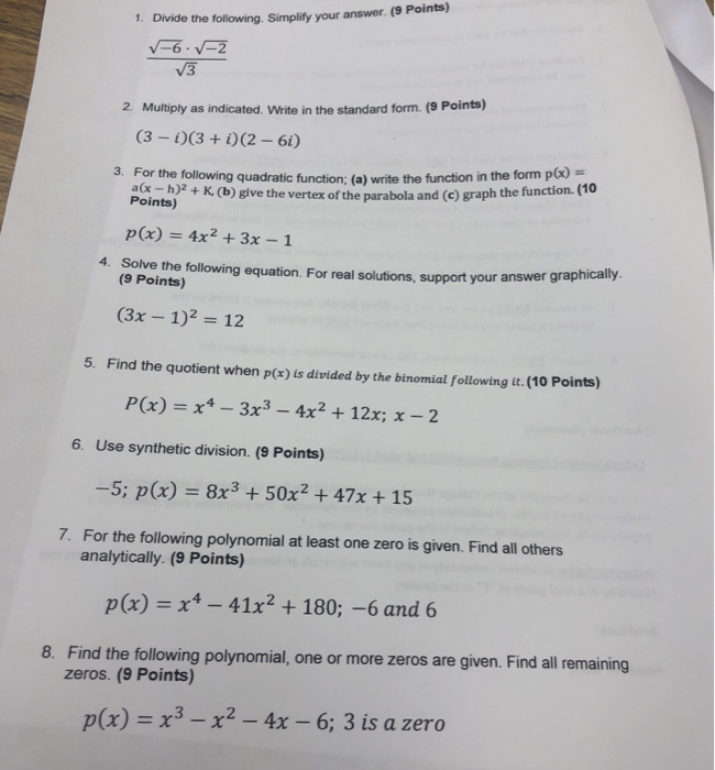 Solved 1. Divide the following. Simplify your answer. (9 | Chegg.com