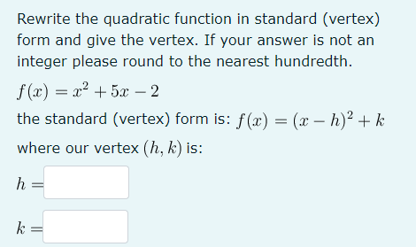 how to rewrite the quadratic function in vertex form