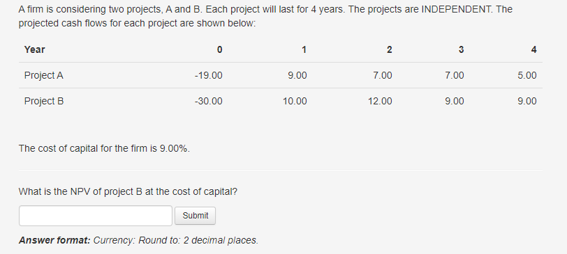 Solved A Firm Is Considering Two Projects, A And B. Each | Chegg.com