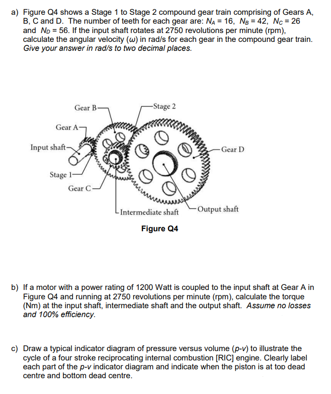 Solved a) Figure Q4 shows a Stage 1 to Stage 2 compound gear | Chegg.com