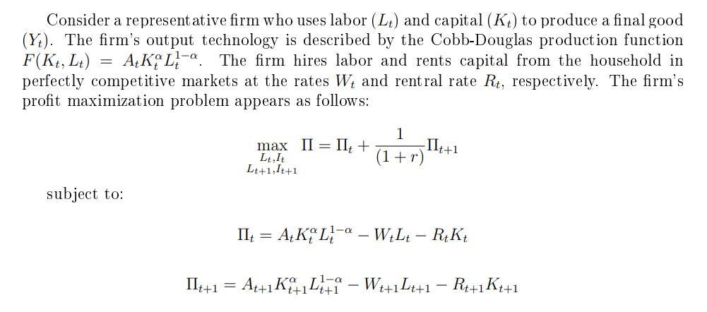 Consider a representative firm who uses labor (Lt) | Chegg.com
