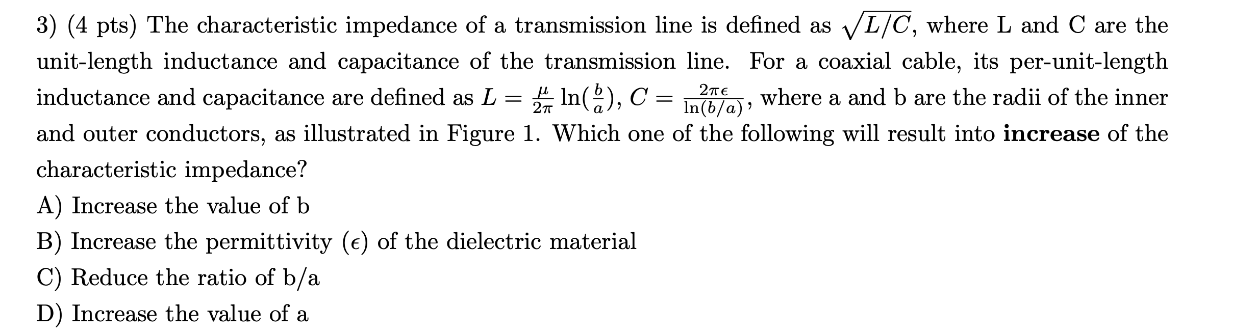 Solved 3) (4pts) The characteristic impedance of a | Chegg.com