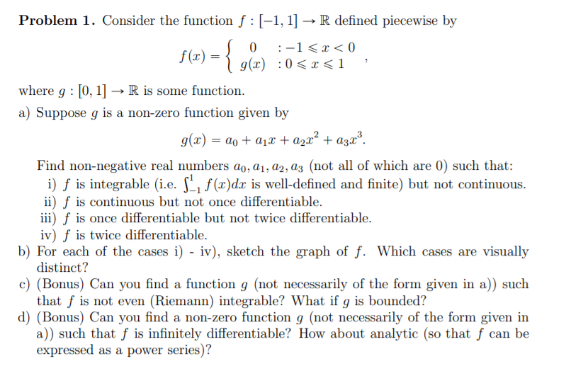 Solved Problem 1. Consider the function f : [-1, 1] → R | Chegg.com