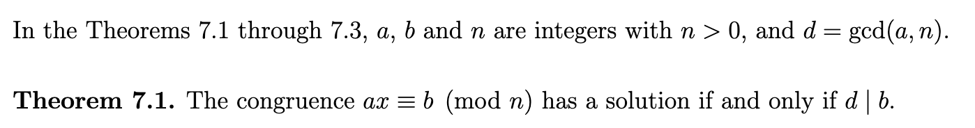 Solved In the Theorems 7.1 through 7.3,a,b and n are | Chegg.com