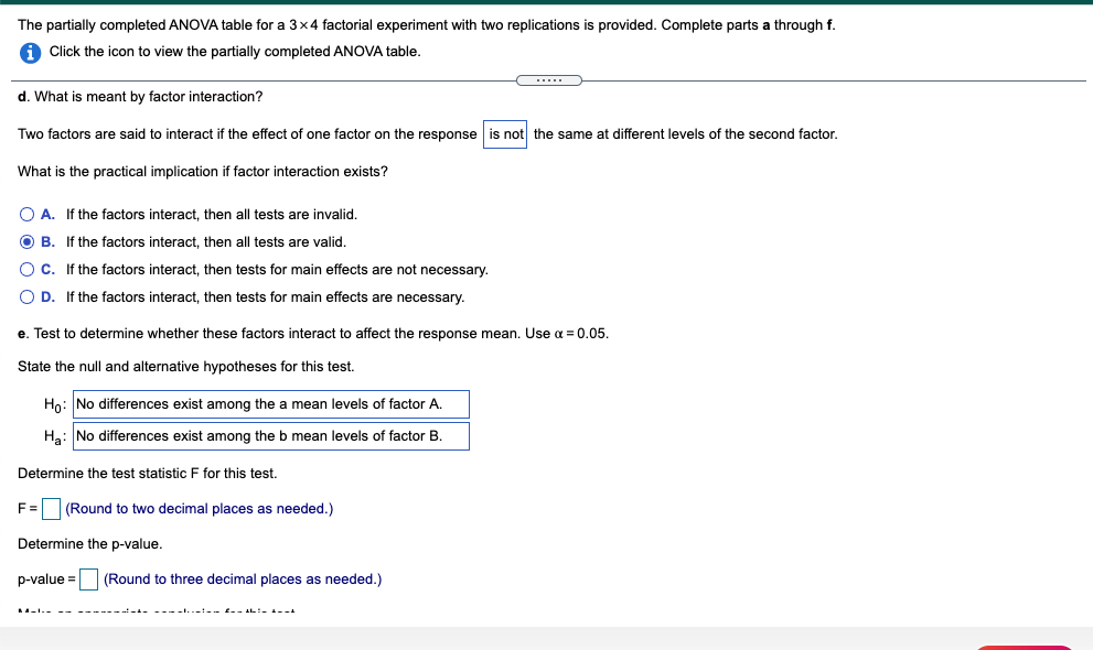 Solved The partially completed ANOVA table for a 3 x 4 | Chegg.com