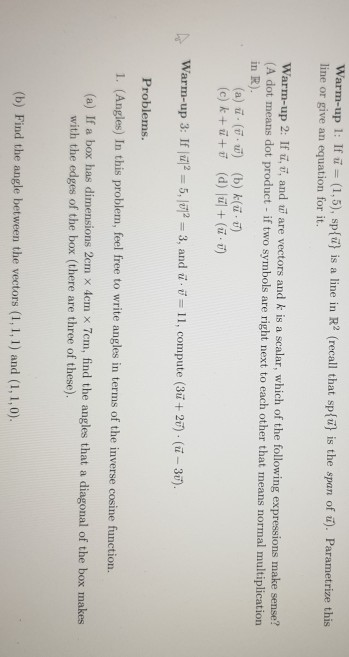 Solved Warm Up 1 If U 1 5 Sp U Is A Line In R Re Chegg Com