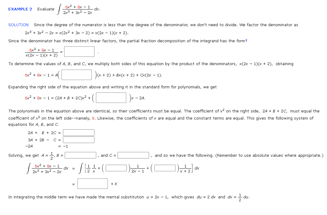 Solved EXAMPLE 2 6x2 + 3x 1 dx. Evaluate 2x3 + 3x2 2x