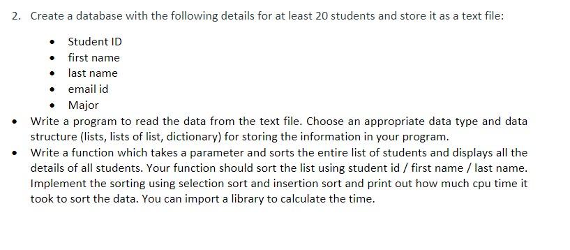 Solved 2. Create a database with the following details for | Chegg.com