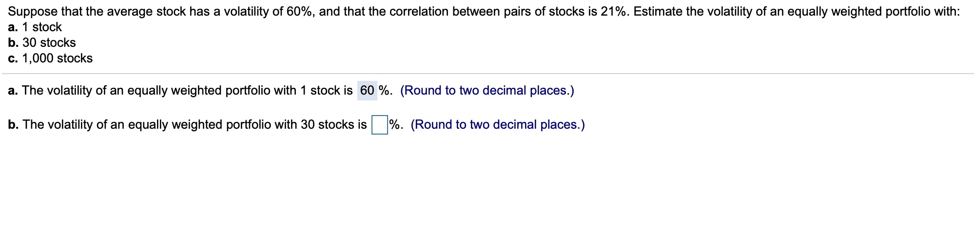 Solved Suppose that the average stock has a volatility of | Chegg.com