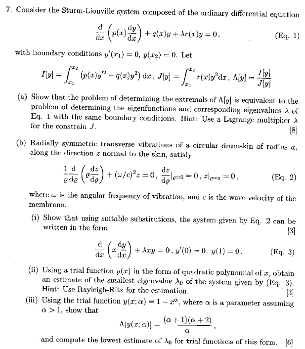 7. Consider The Sturm-Liouville System Composed Of | Chegg.com