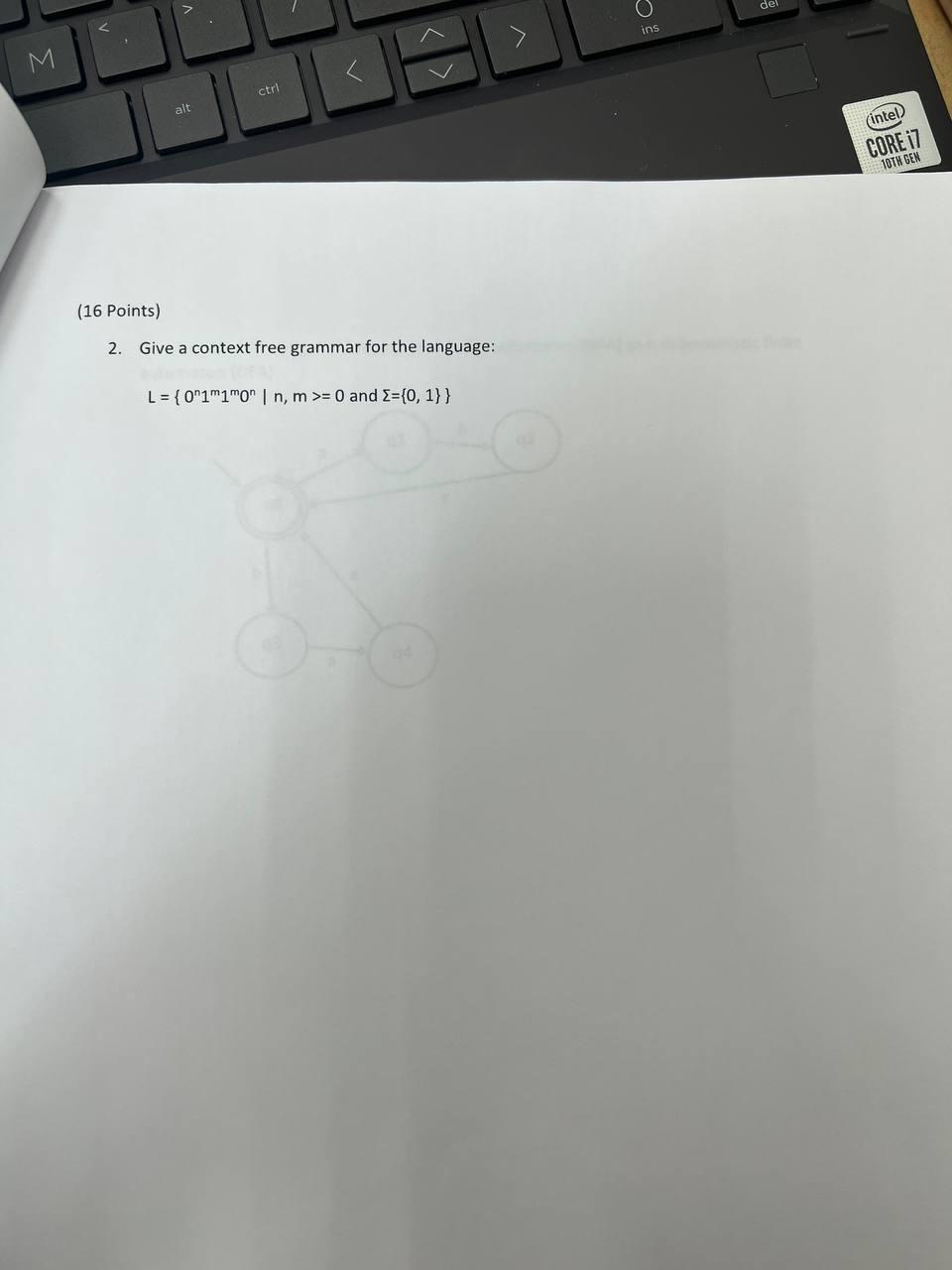 Solved 2. Give a context free grammar for the language: | Chegg.com