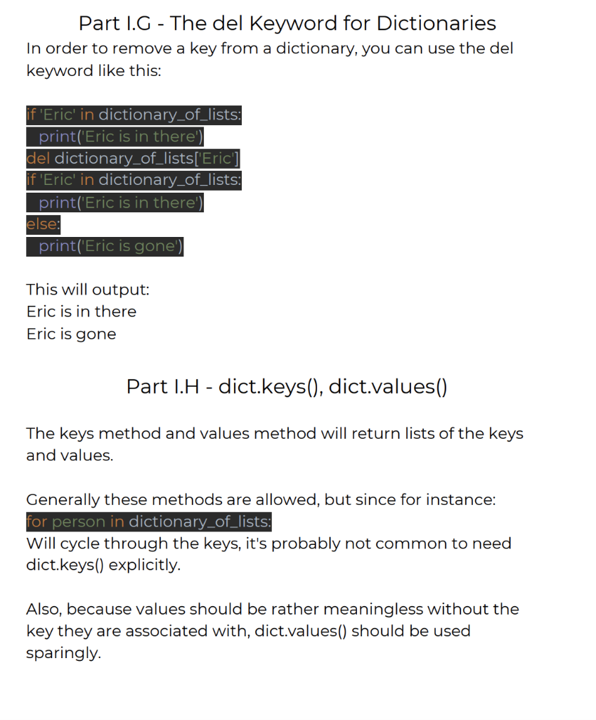 Solved Part 1 - Review of Dictionaries A dictionary in | Chegg.com
