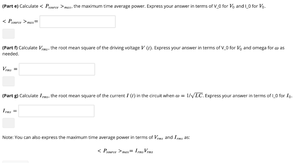 Solved Power In The Driven Rlc Circuit O Points Possible Chegg Com