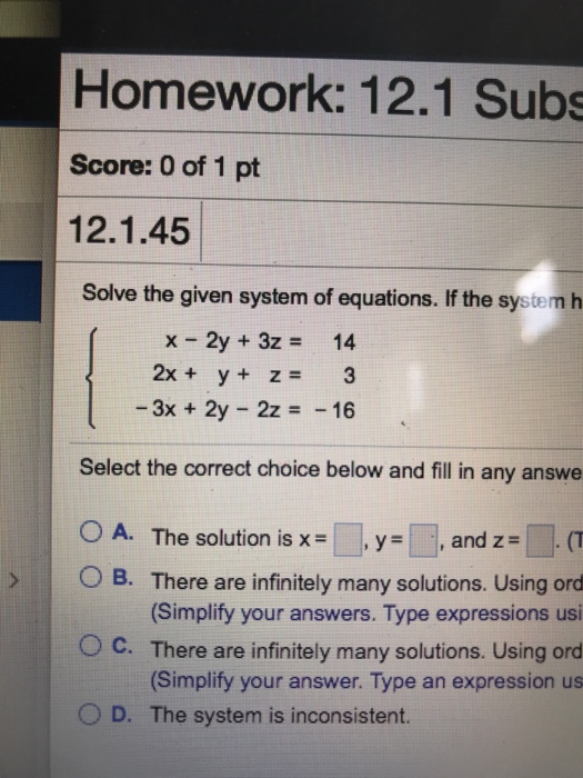 Solved Homework: 12.1 Subs Score: 0 of 1 pt 12.1.45 Solve | Chegg.com