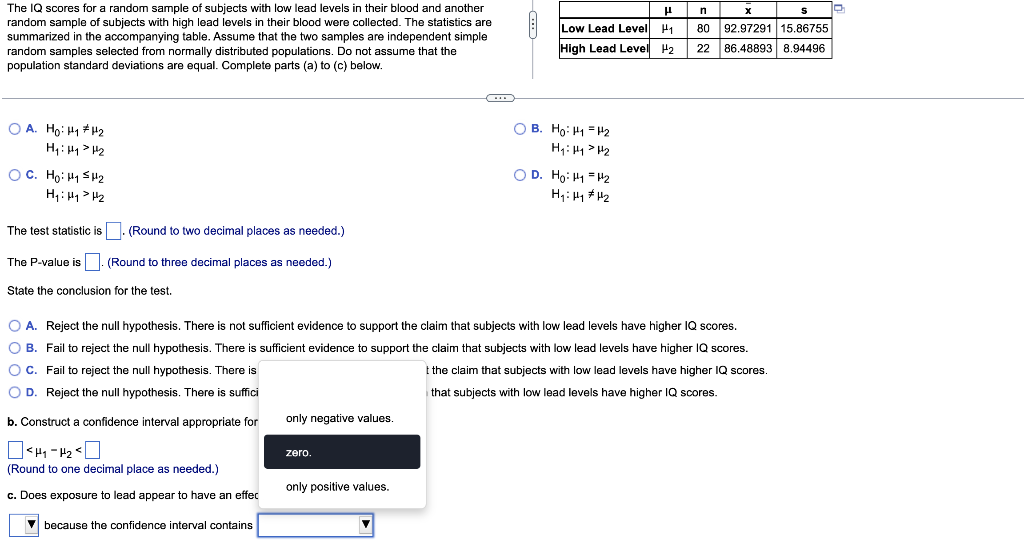 Solved The IQ scores for a random sample of subjects with | Chegg.com