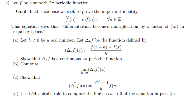 Solved 2) Let f be a smooth 27 periodic function Goal: In | Chegg.com