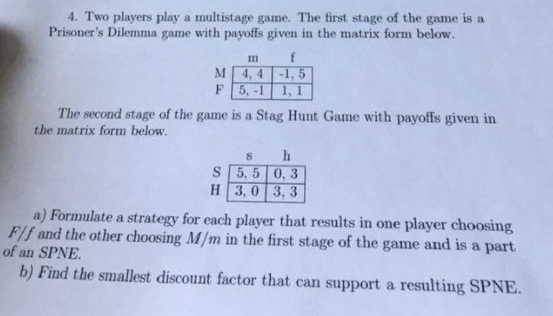Solved 4. Two players play a multistage game. The first | Chegg.com