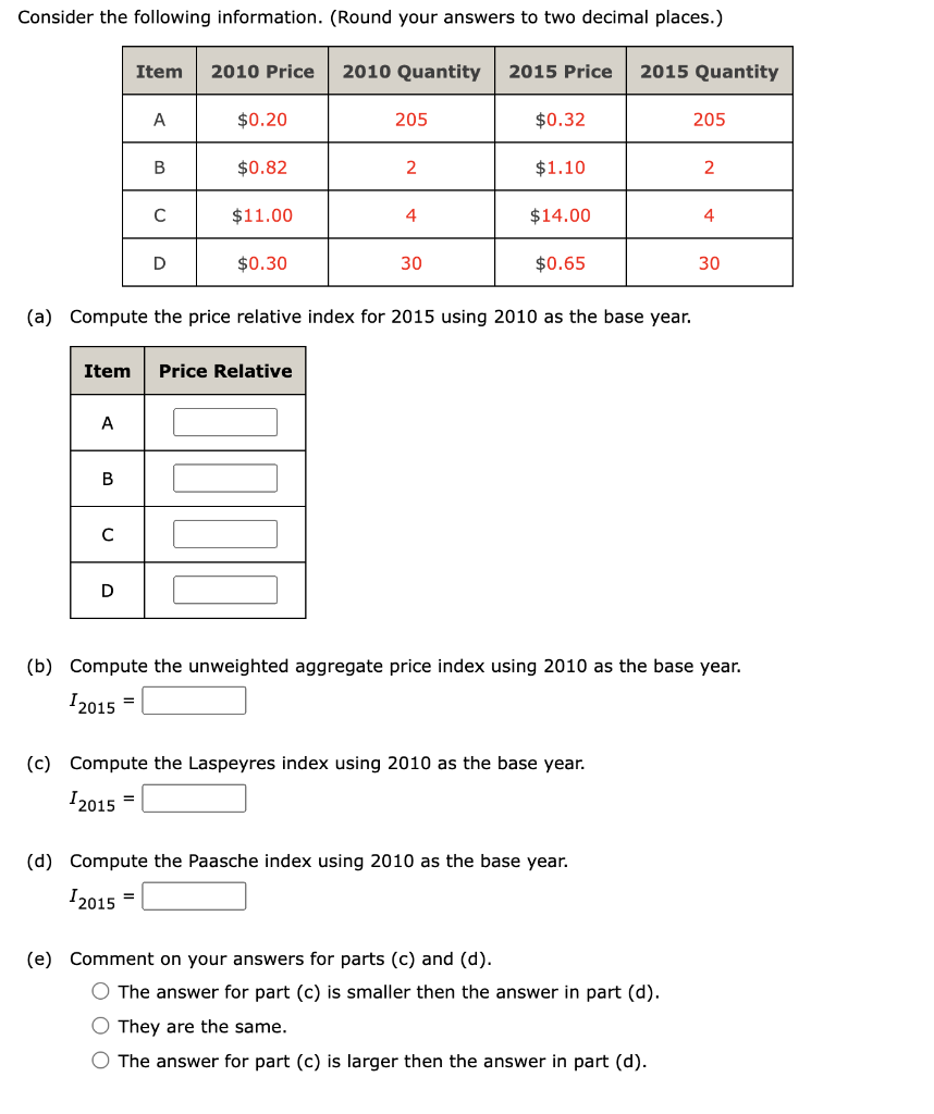 Solved (a) Compute the price relative index for 2015 using | Chegg.com