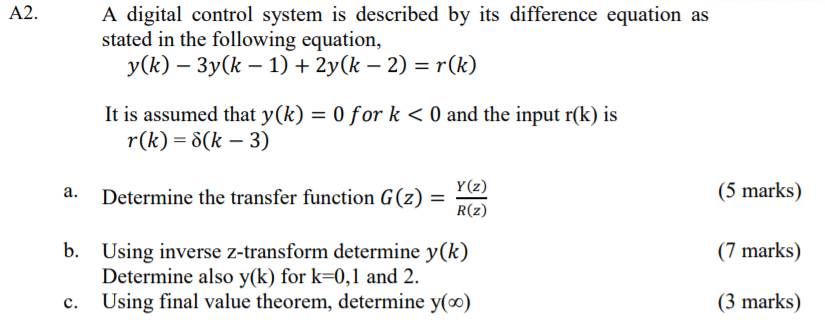 Solved A2. A digital control system is described by its | Chegg.com