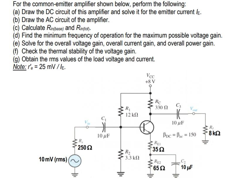 Solved For The Common Emitter Amplifier Shown Below Perform 