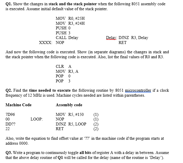Q1. Show the changes in stack and the stack pointer | Chegg.com