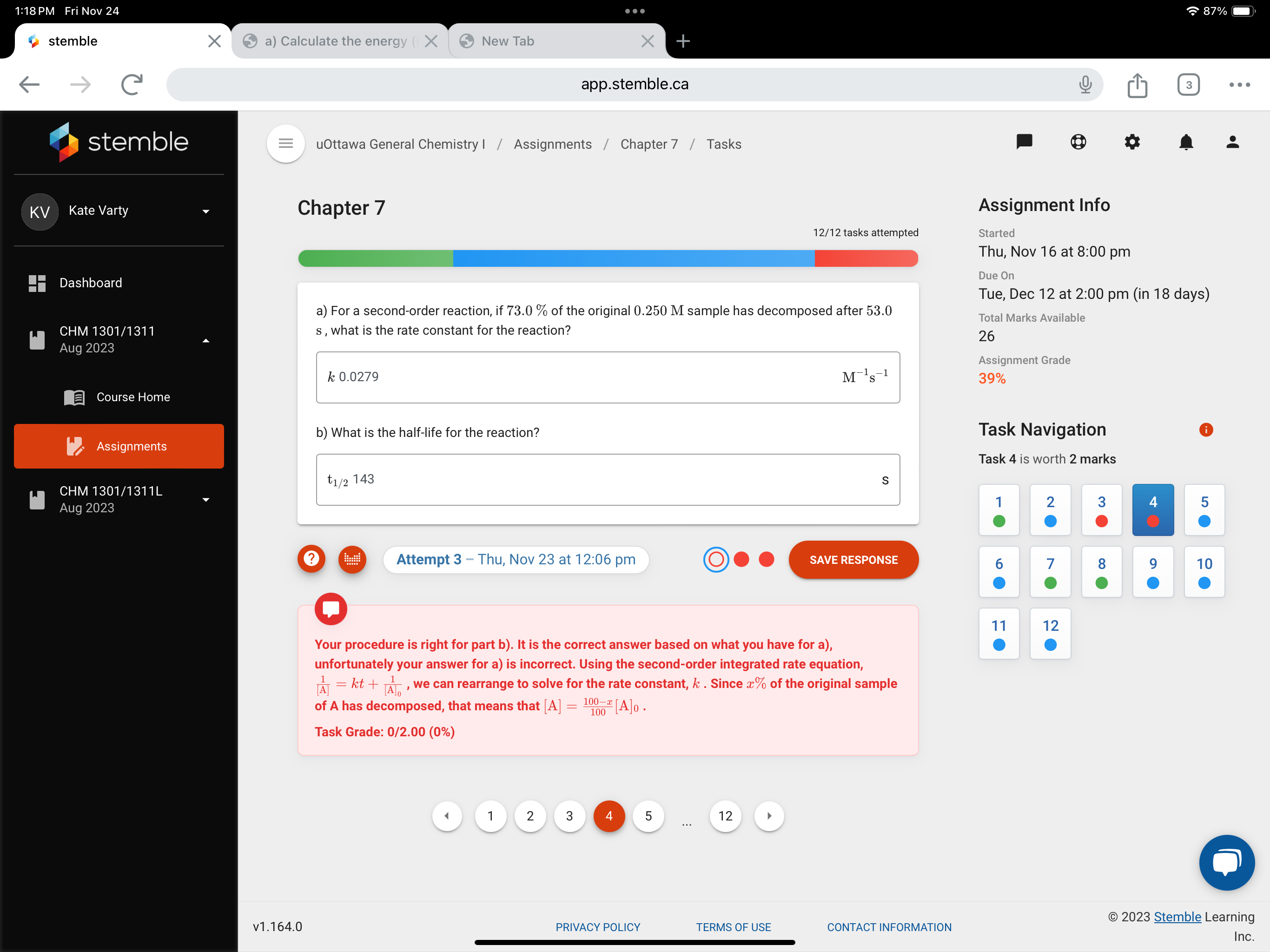 Solved Chapter 7 12/12 tasks attempted a) For a second-order | Chegg.com