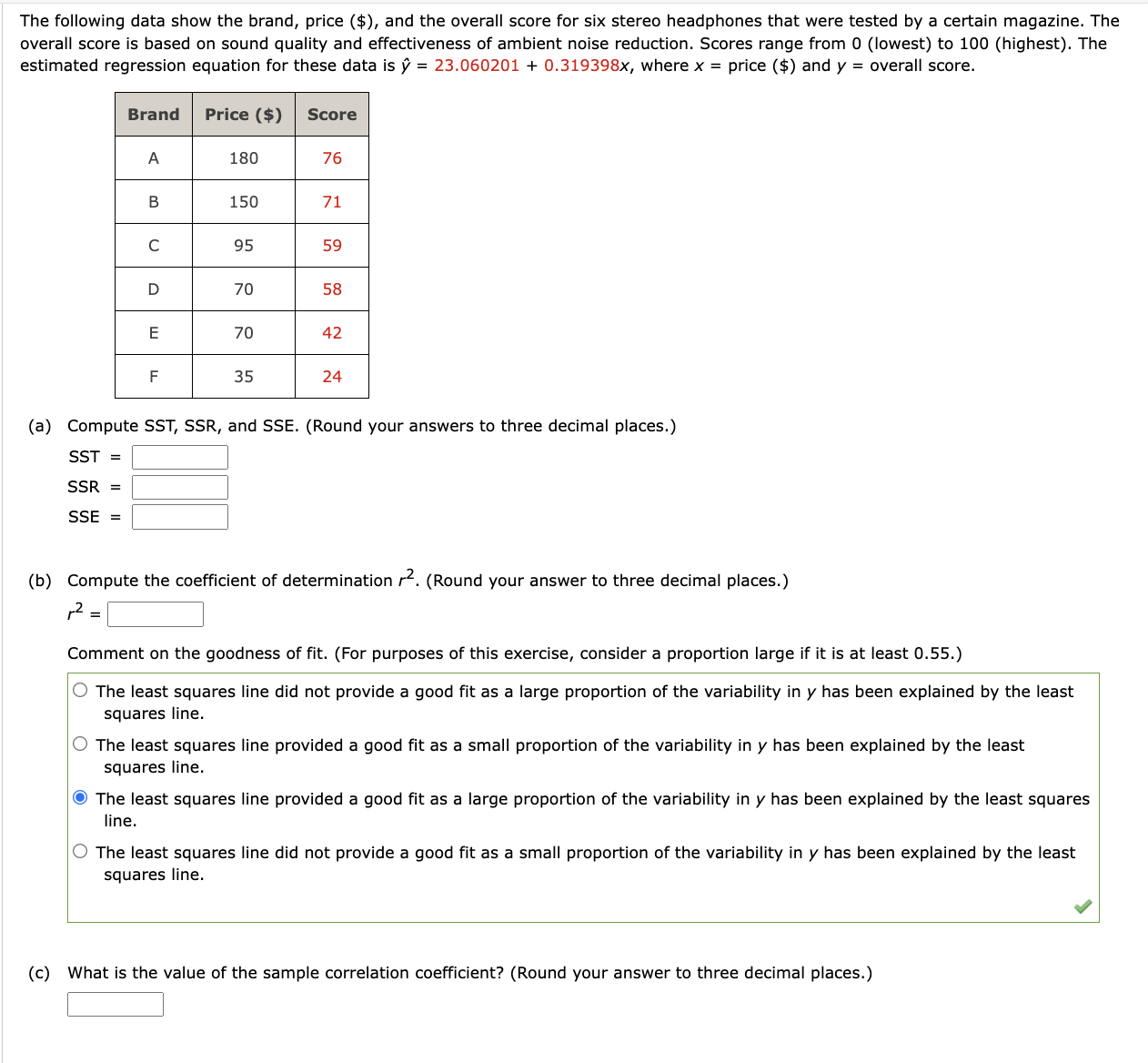 Solved The following data show the brand, price ($), and the | Chegg.com