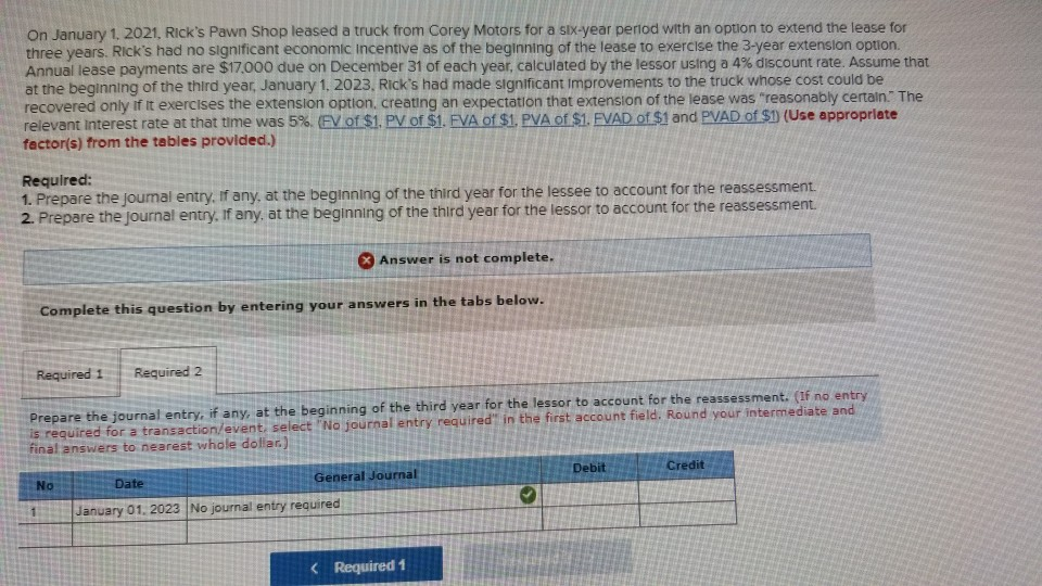 Solved On January 1, 2021, Rick's Pawn Shop leased a truck