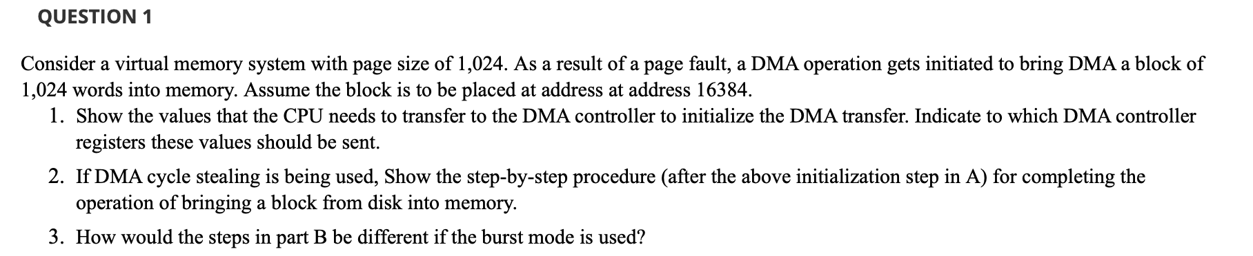 Solved QUESTION 1 Consider a virtual memory system with page | Chegg.com