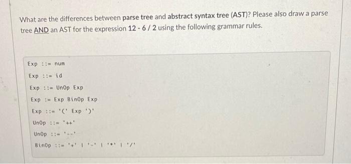 Solved What are the differences between parse tree and | Chegg.com