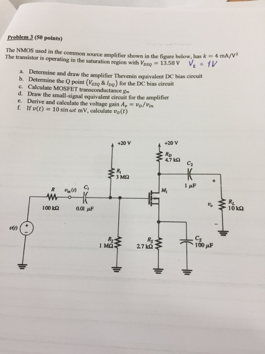 Solved Problem 3 (50 points) The NMOS used in the common | Chegg.com