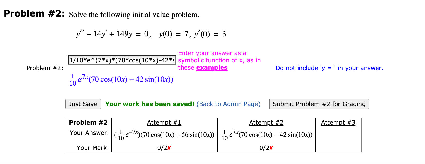 Solved Problem #2: Solve The Following Initial Value | Chegg.com