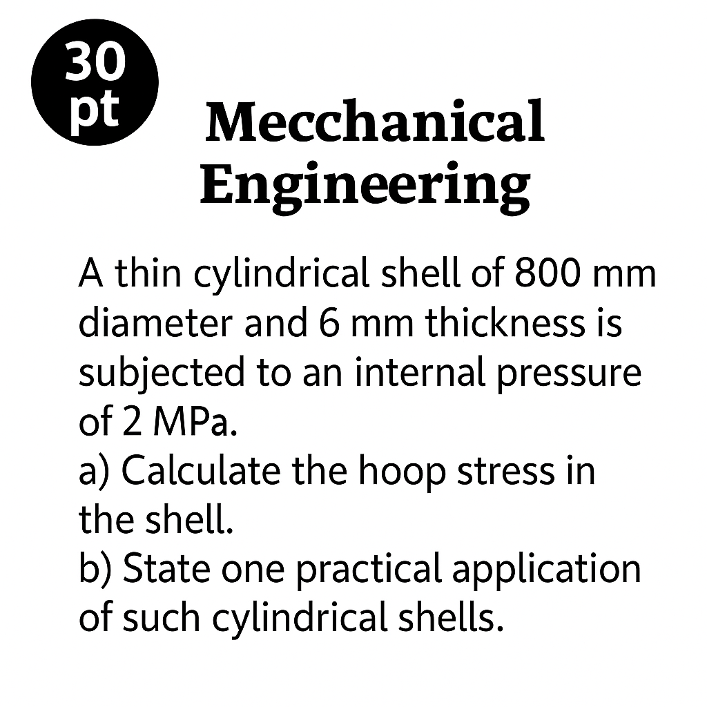 Solved Mecchanical EngineeringA thin cylindrical shell of | Chegg.com