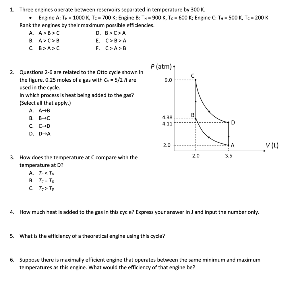Solved 1. Three engines operate between reservoirs separated | Chegg.com
