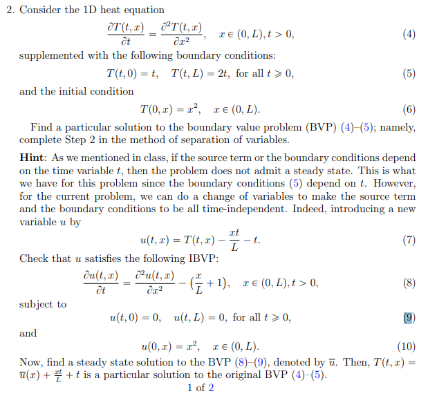 Solved 2. Consider The 1D Heat Equation | Chegg.com