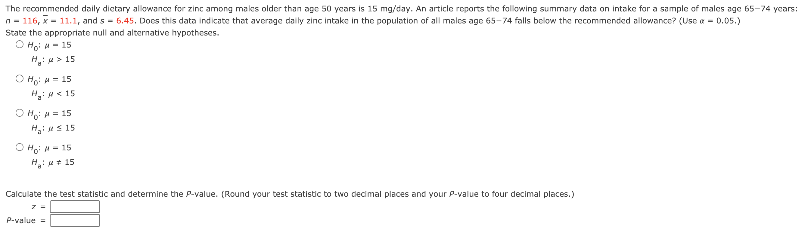Solved The daily dietary allowance for zinc