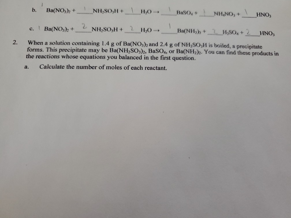 Solved b. 'Ba(NO3)2 +_ __NH,80,1 + 1 HO Baso, + NH,NO, + \ | Chegg.com