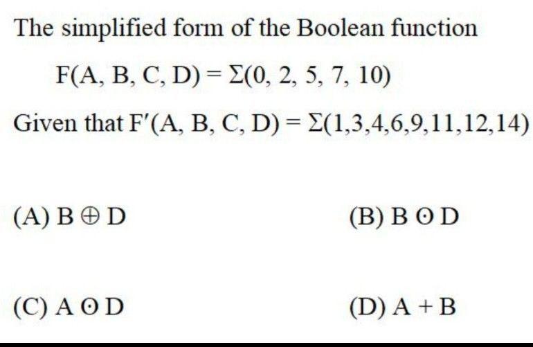 Solved The Simplified Form Of The Boolean Function F(A, B, | Chegg.com