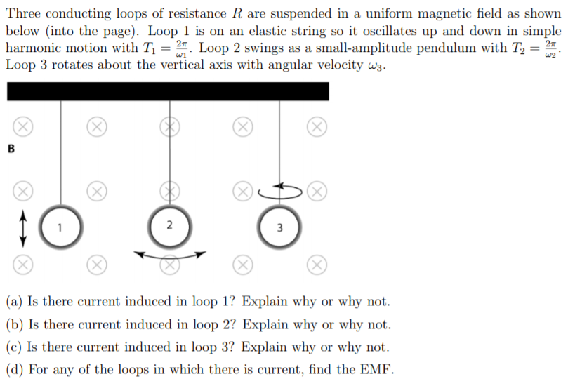 Solved Three conducting loops of resistance R are suspended | Chegg.com