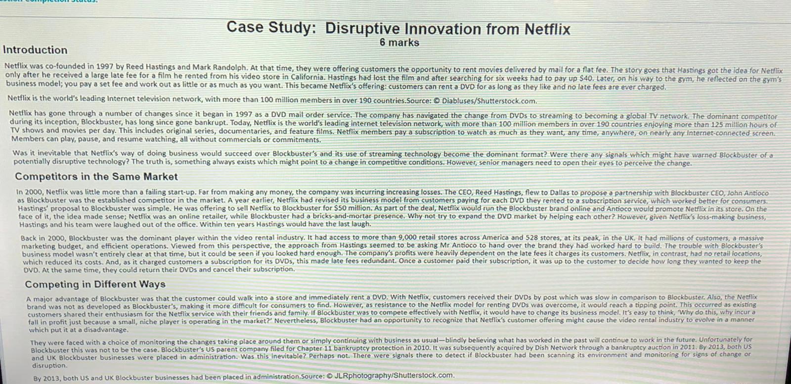 Solved Case Study: Disruptive Innovation from Netflix 6 | Chegg.com